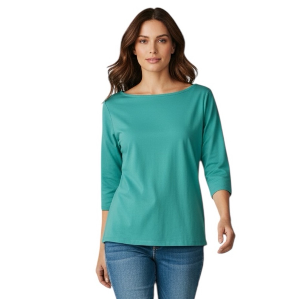 Talbots Tee Plus 1X Green Pima Cotton Bateau Neck Top NWT
BB